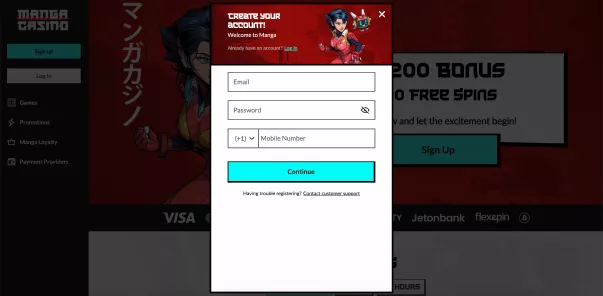 Registration with bonus at Manga Casino – start playing with rewards